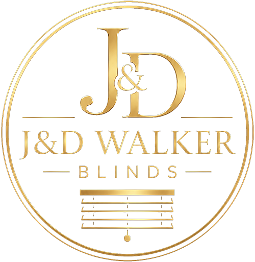 J&D Walker Blinds gold circular logo with venetian blind icon